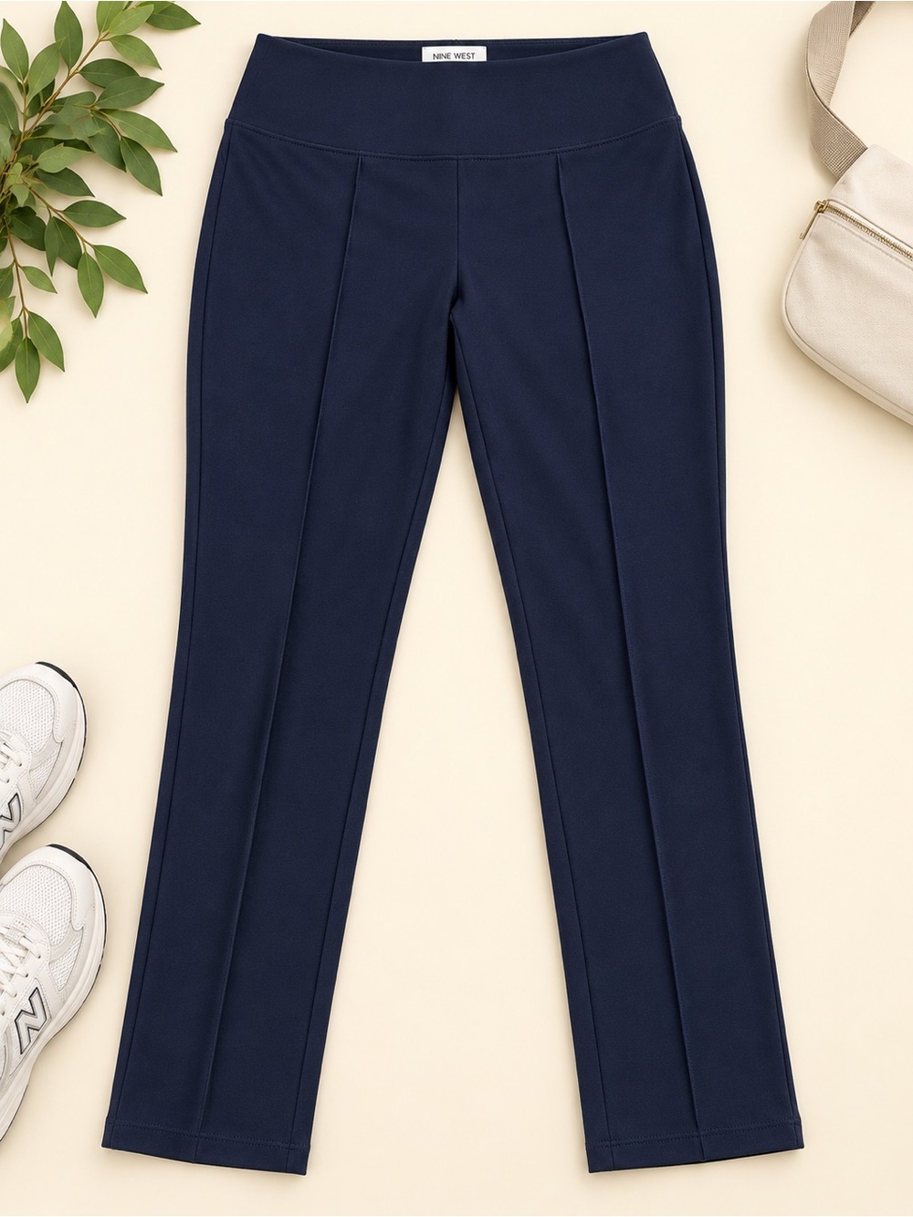Nine West Navy Stretch Knit Leggings Size L NWT Tummy Control Skinny